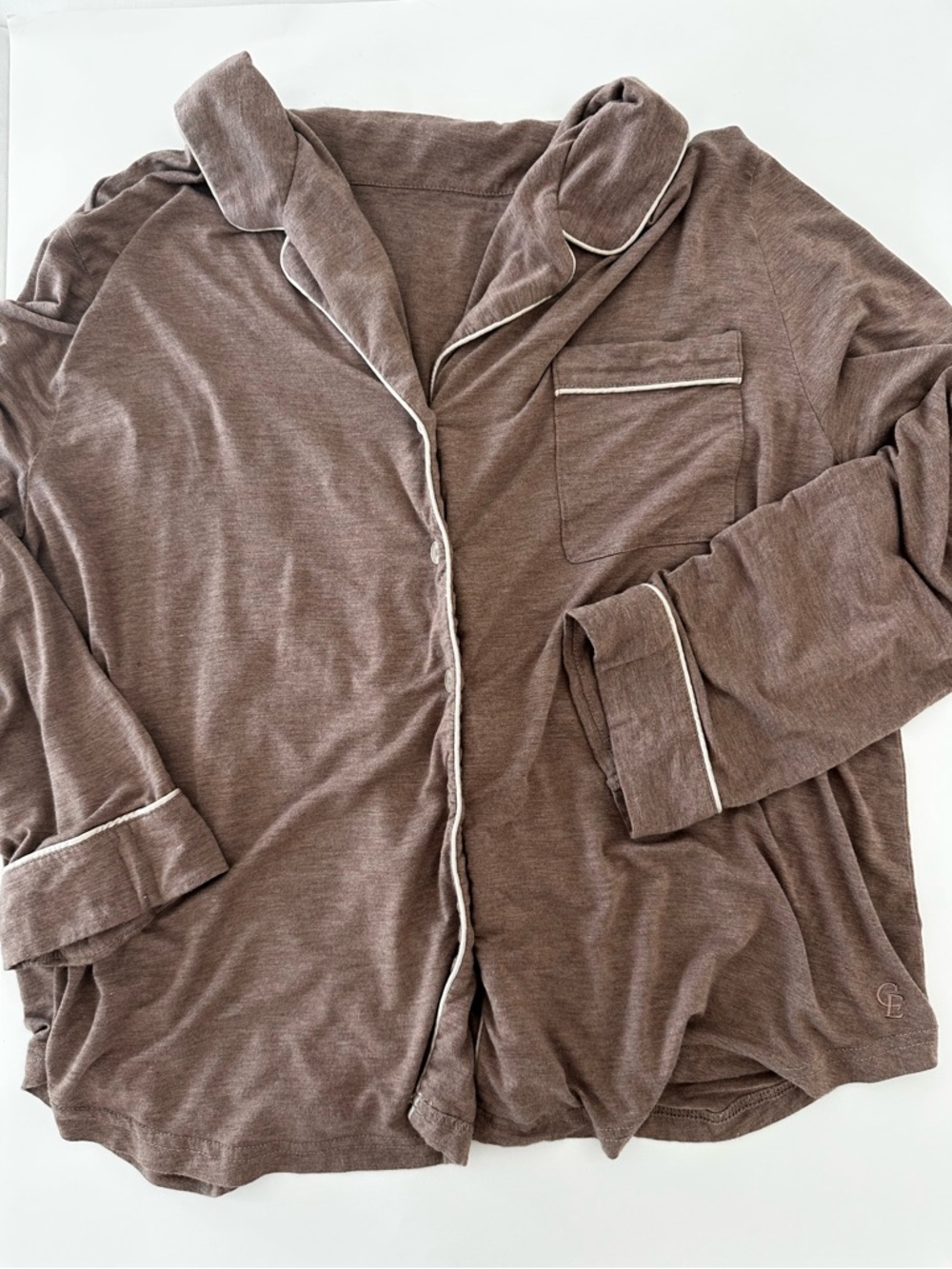 Cozy Earth Women's Bamboo Pajama Button Down Top, Long Sleeve, Brown, Large